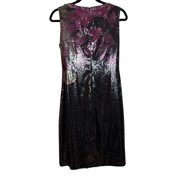 T Tahari Helena Black/Multi Color Floral Sequin Sleeveless Pleated Collar Dress - Picture 5 of 16